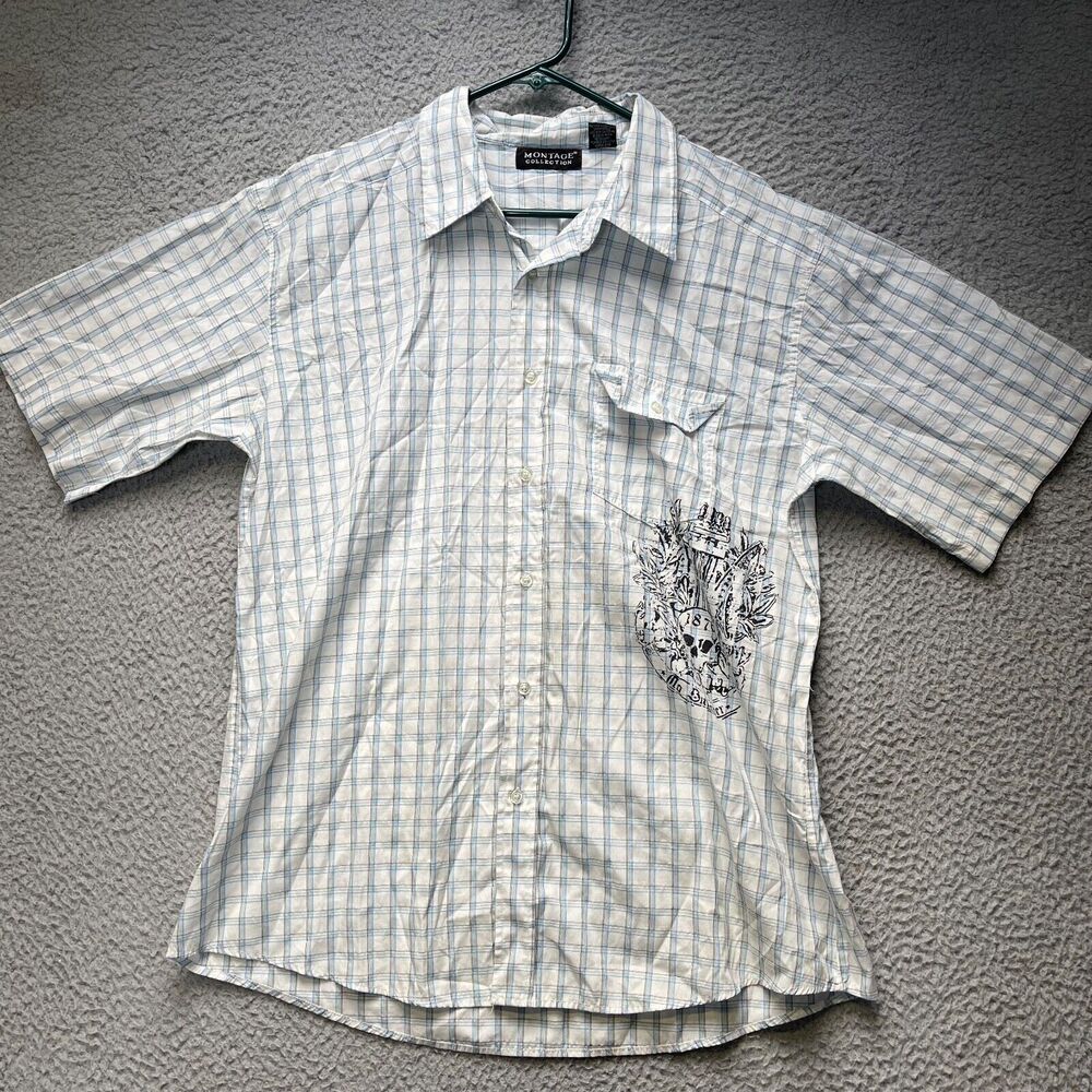 Montage Collection Shirt Mens XL Plaid Button Up Short Sleeve